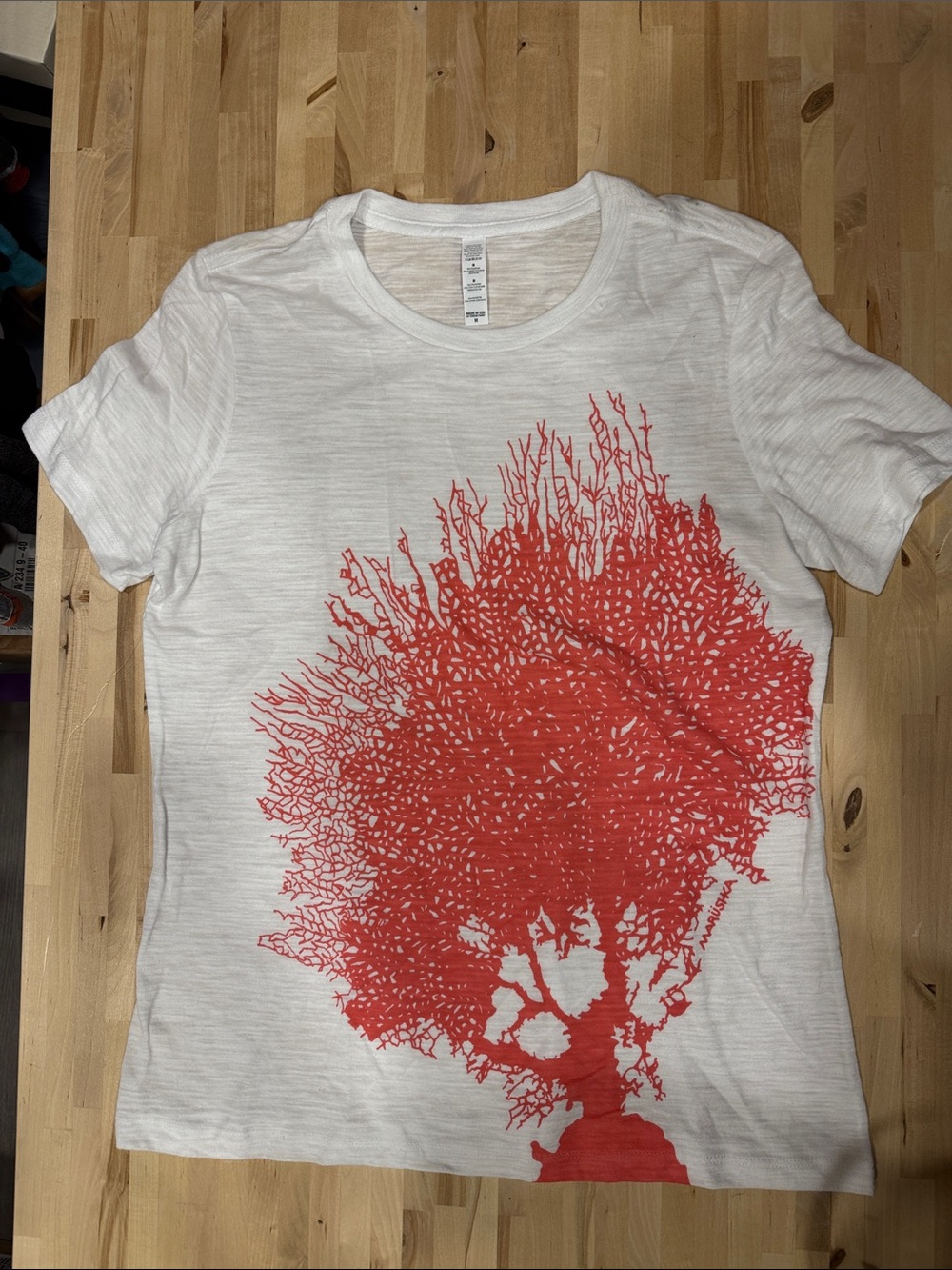 Women’s White Short-Sleeve Tee with Coral-Red Graphic